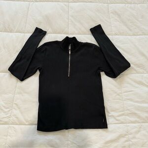 TNA Aritzia Black Ribbed ½-Zip Mockneck Sweater – Sz M 100% Cotton Womens